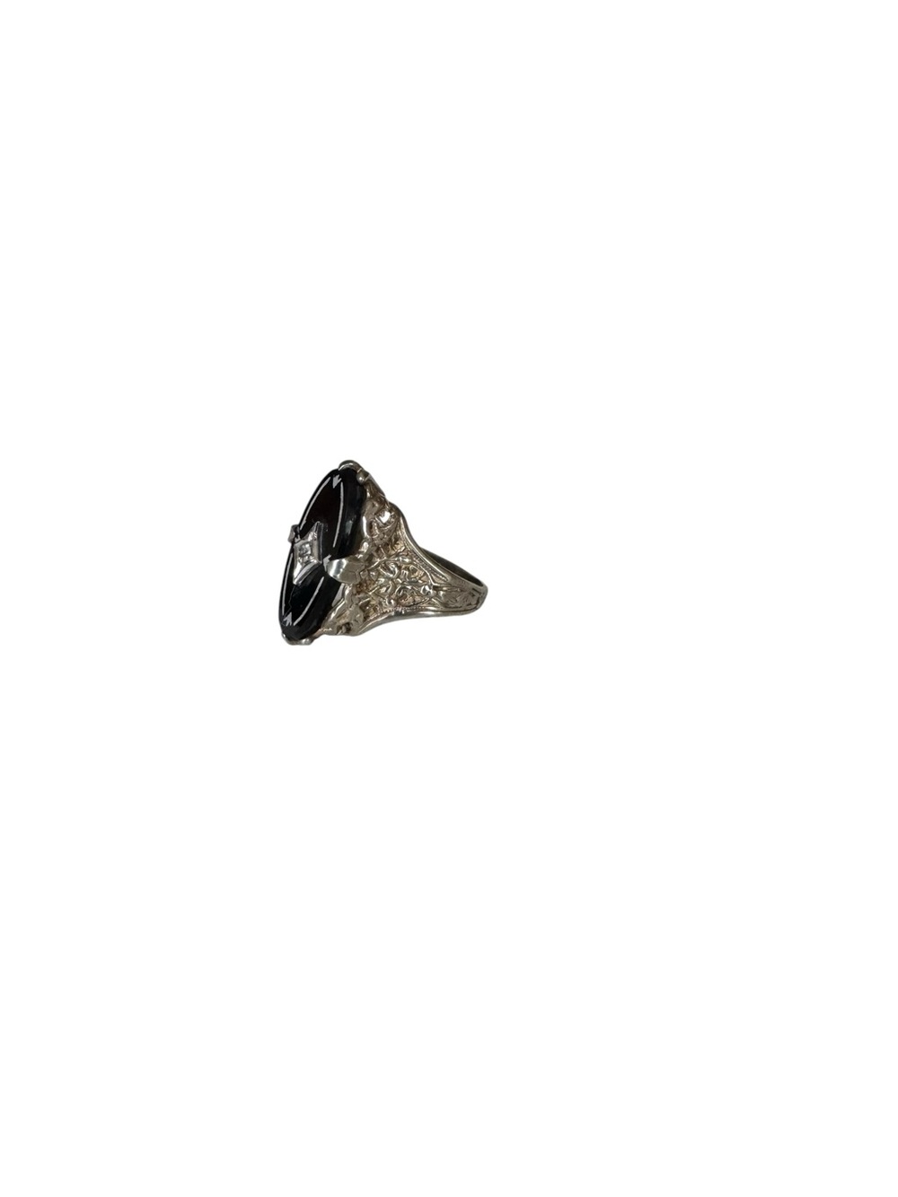 Art Deco Black Onyx and Sterling Silver Statement Ring - Women's Jewelry - Picture 5 of 6